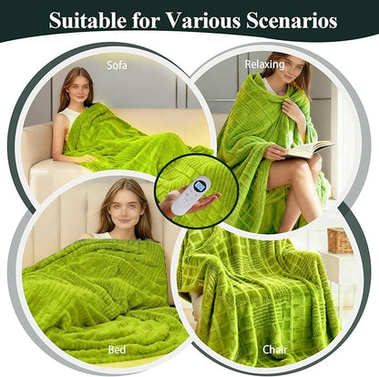 Heated Blanket Electric Throw, 50"X60" Heating Blanket Waffle with 12 Heat Levels, Fast Heating Blanket with 1-12H Timer, Overheat Protection with ETL & FCC for Bed Home Office Sofa (Tender Green）