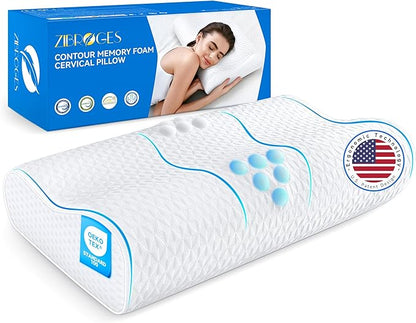 Cervical Neck Pillow for Pain Relief- Queen Size Pillow for Sleeping, Adjustable Memory Foam Pillows for Neck Shoulder, Ergonomic Cooling Contour Bed Pillow for Side, Stomach & Back Sleepers