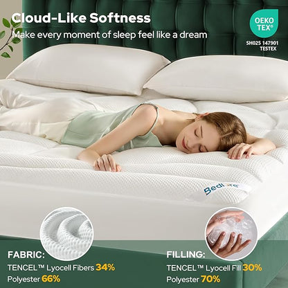 Twin Mattress Topper, Extra Thick Tencel™ Blend Pillow Top Mattress Pad, Soft and Breathable Mattress Cover for Back Pain Relief, Deep Pocket Design Fits 6–15 Inches Mattresses(White)