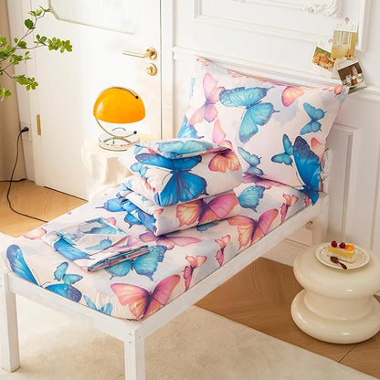 SDIII 4 Piece Butterfly Toddler Bedding Set, Soft Butterfly Toddler Bedding Sets for Girls with Comforter, Fitted Sheet, Flat Sheet and Pillowcase