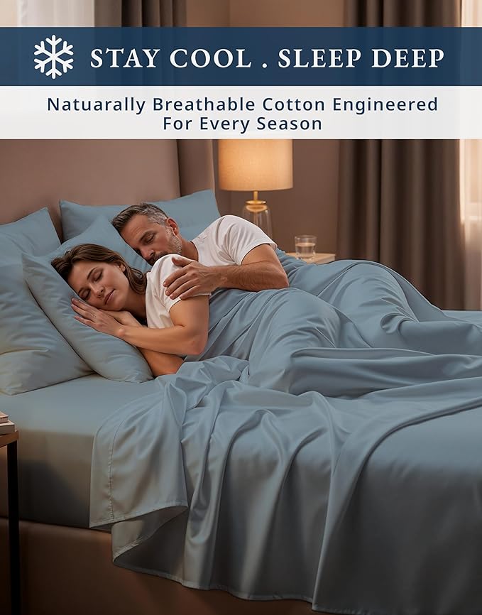 LANE LINEN Ultra Soft California King Sheets Set,100% Egyptian Cotton Mercerized Fully Elasticized with French Seam on Fitted Hotel Like Thick Luxury Cal King Bed Sheets- French Blue