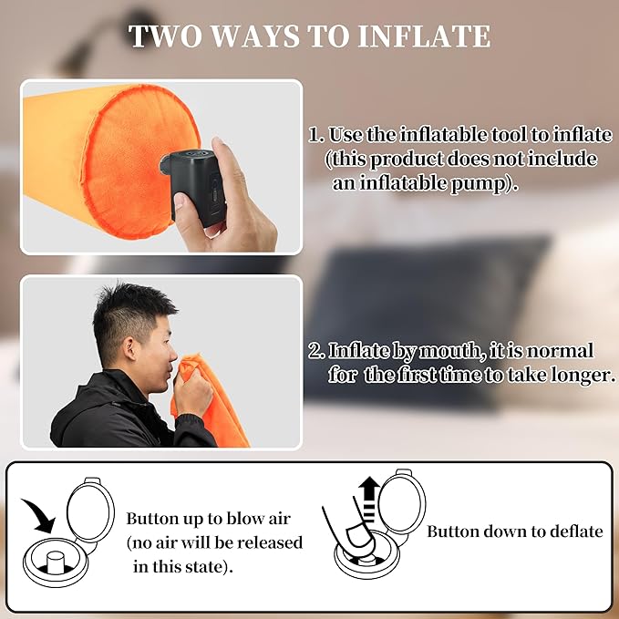ONTYZZ Inflatable Short Body Pillow, Short Pillow for Bed, Oval Bolster Pillow for Good Sleeping and Back/Neck Support, 1pcs Orange