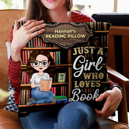 Hyturtle Personalized Book Pillow (Insert Included) Gifts for Girls Book Lovers, Reading Club Librarian on Birthday Christmas, Just A Girl Who Loves Books Custom Name Couch Cushion Decor Throw Pillow