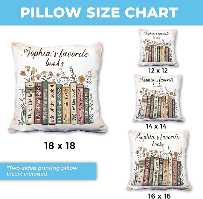 Hyturtle Personalized Book's Title Pillow (Insert Included) Gifts for Book Lovers, Reading Club Librarian Books Themed Gifts for Girls Women on Birthday, Custom Name Couch Cushion Decor Throw Pillow