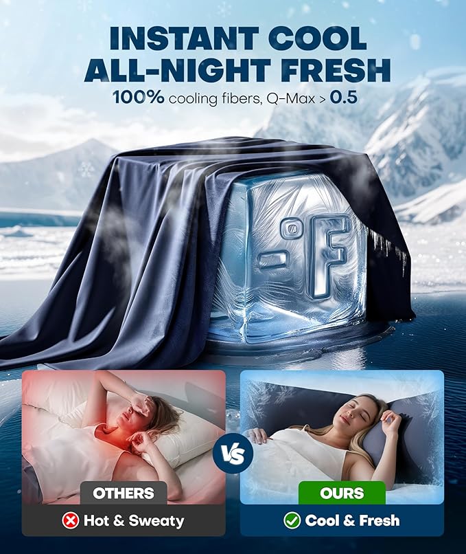 Ice Cooling Body Pillowcase for Hot Sleepers, Stay Cool All Night, Silky Touch Long Body Pillow Cases with Invisible Zipper, Soft Breathable Body Pillow Cover, Gift for Men Women - 20"x54", Navy Blue