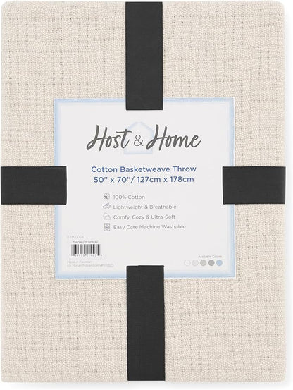 Arkwright Basket Weave Throw Blanket - Case of 4-100% Ringspun Cotton All Season Throws, Luxury Hotel Quality, Soft on Skin, Breathable, 300 GSM for Bed, Sofa, and Chair, 50 X 70 in, Beige