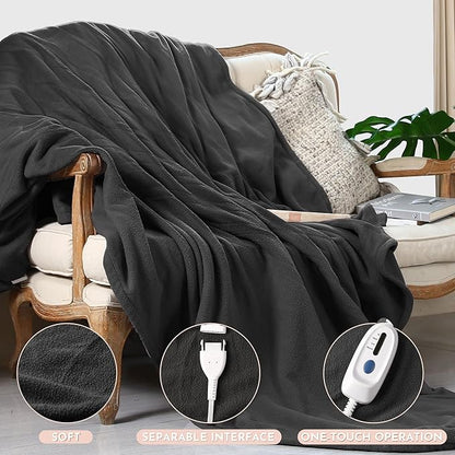 Heated Electric Blanket 72'' x 84'' Full Size Soft Heated Blanket with 4 Levels of Heat ＆ 10 Hour Auto Off, Machine Washable, Iron Grey