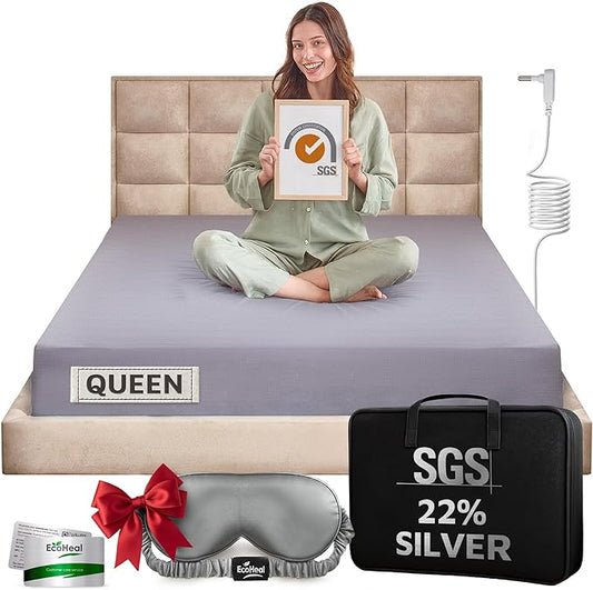 Luxury Grounding Sheets Queen 22% Silver Fiber, 74% Cotton, 4% Silk, SGS Quality Certified Grounded Well Bed Sheet - Conductive Earth Fitted Sheet for Better Sleep, Grey