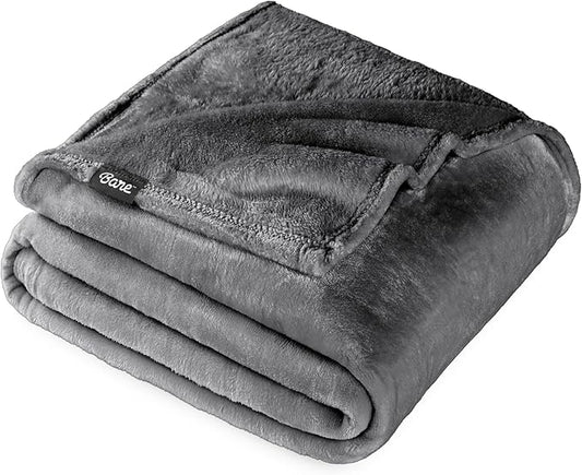 Bare Home Fleece Blanket - Throw Travel Blanket - Grey - Lightweight Blanket for Bed, Sofa, Couch, Movie Night, Camping, and Travel - Microplush - Ultra Soft Warm Blanket (Throw/Travel, Grey)