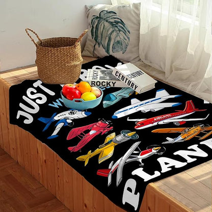 Airplane Blanket for Boys Kids Child Toddler Just A Boy Who Loves Planes Blanket Warm Plush Fleece Planes Throw for Bed Sofa Office Decor Airplane Gifts Ideas 60"x80"-L