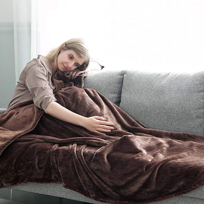 IR Imperial Rooms Fleece Blankets Queen Size 90x90 Inches- 8 Pack - Super Soft Fluffy Throw Blanket for Sofa and Bed - Warm and Cozy Lightweight 400 GSM Microfiber Bed Throws Blankets (Queen, Coffee)