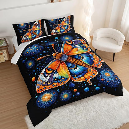 Gothic Butterfly Bedding Set Queen Size,Colorful Granular Ball Printed Bedding Comforter Sets,Insect Themed Comforter Set for Kids Girls Boys,Aesthetic Bedding Sets with 2 Pillowcases.