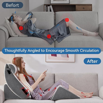 Newgoo Wedge Pillow Set for After Surgery, 5PCS XL Bed Wedge Pillow for Sleeping, Memory Foam Orthopedic Back Pillow for Pain Relief and Acid Reflux, Adjustable Post Surgery Pillow Grey