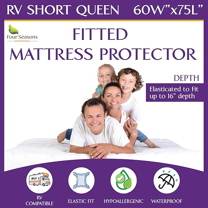 RV Short Queen Mattress Protector – Mattress Cover for 60"x75" Bed - 100% Waterproof, Noiseless, Hypoallergenic Fitted Sheet Mattress Protector for Camper