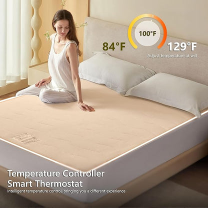 Heated Quilted Wave Mattress Pad,Twin Size,Soft Bed Warmer,10 Heat Settings,1-12 Hours Auto-Off,Fast Heating,ETL Certified,Machine Washable,Fit Up to 18" Deep Pocket,39"x75"