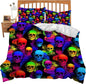 Skull Theme 3 Pieces Duvet Cover Comforter Set with 2 Pillowcase Twin Size Gothic Colorful Bed Sheet Quilt Bedroom Bedding for Lover Kids