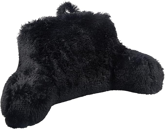 Klear Vu Shaggy Reading Pillow Back Rest Body Pillow for Adults and Kids, Lumbar and Arm Support on Bed, Chair, Couch, Sofa and Floor, 30" x 21", One Size, Black