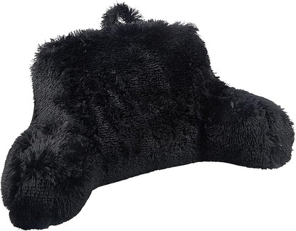 Klear Vu Shaggy Reading Pillow Back Rest Body Pillow for Adults and Kids, Lumbar and Arm Support on Bed, Chair, Couch, Sofa and Floor, 30" x 21", One Size, Black