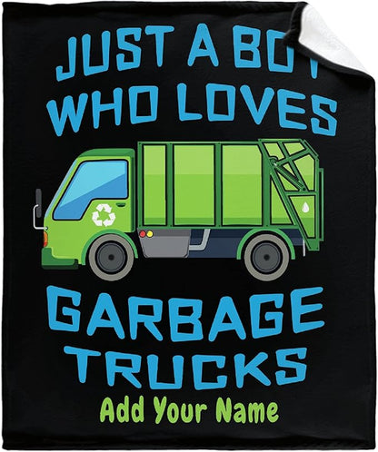 Custom Throw Blanket Just A Boy Who Loves Garbage Truck with Your Text Custom Throw Blanket with Your Text Personalized Blankets Best Gifts for Kids, Friends 40"x30" Extra Small