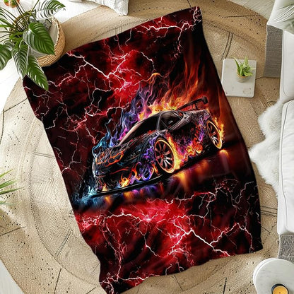 Kids Throw Blankets Racing Blanket for Boys Gifts for Cars Lovers, Cool Warm 40 x 30 Inches Flannel Throw for Sofa Bed Living Room Home Decor