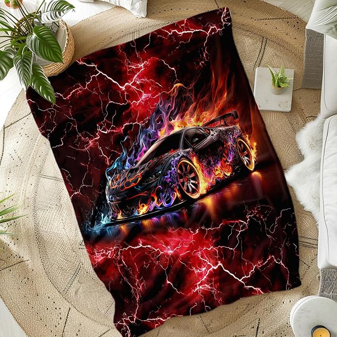 Racing Blanket for Kids Boys Blankets Gift for Son Grandson, Cool Cozy Soft 50 x 40 Inches Cars Flannel Throws for Bed Travel Sofa Living Room