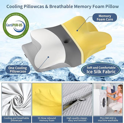 Cervical Neck Pillow for Pain Relief - Ergonomic Side Sleeper Pillow for Neck Support, Cooling Cervical Pillow for Sleeping, Contour Orthopedic Memory Foam Pillows for Back Stomach Sleepers