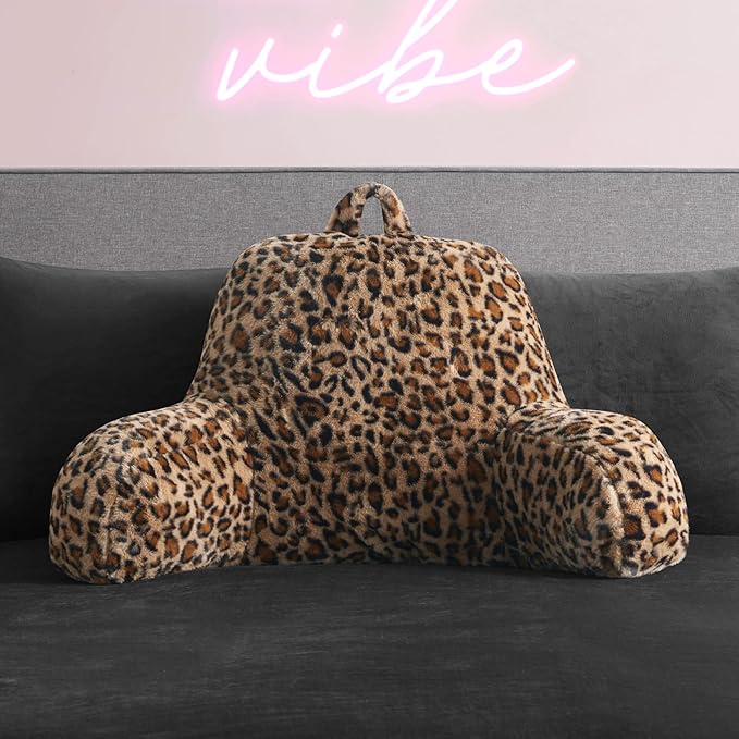 Juicy Couture Faux Fur Leopard Backrest Pillow - 30"x17" Supportive Bed Rest Pillow for Reading, Gaming, or Relaxing