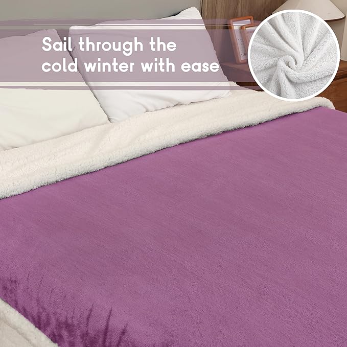 Heated Electric Blanket Queen Size 84''x90'', Dual Controller Soft Flannel with 6 Heat Settings 1-10 Hour Auto Off Large Blanket for Bed - Purple