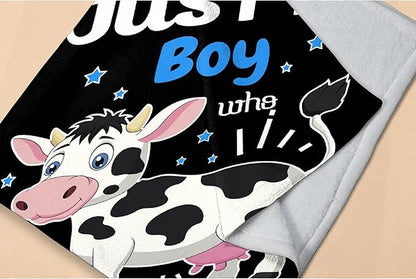 Just A Boy Who Loves Cows Blanket Soft Blankets and Throws Flannel Cozy Lightweight Quilt Gift Perfect for Bed Sofa Couch-80 x60 Large for Adult