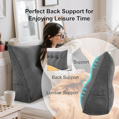 WOWMAX Headboard Wedge Pillow King Triangular Headboard Pillow Bed Wedge Pillow Bolster Pillow for Bed Daybed Pillows with Removable Cover, Corduroy(100% Cotton)