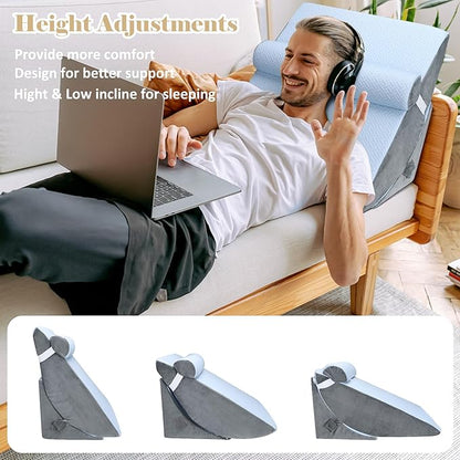 Bed Wedge Pillow for Sleeping, Adjustable Wedge Pillow Set for After Surgery, Elevated Triangle Pillow for Acid Reflux and Back Pain Relief, Post Surgery, Sleep Apnea, Back Suppor