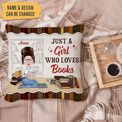 Hyturtle Personalized Book Throw Pillow (Insert Included) Gifts for Girl Book Lover Reading Club Librarian on Birthday Valentines - Just A Girl Who Loves Books Custom Name Couch Cushion Decor Pillow