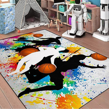Basketball Rug for Boys Bedroom - Sports Rug for Boys Bedroom Kids Carpet, Basketball Carpet for Playroom Living Room Floor Mats Indoor Outdoor, 4x5 Feet