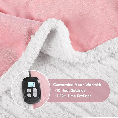 Electric Heated Blanket Full Size - 72"x84", Soft Flannel Heating Blanket, 10 Heating Levels, 1-12 H Auto Shut Off, Breathable Warm and Washable for Bed, Light Pink