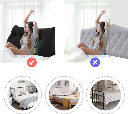 WOWMAX Headboard Pillow Full, Triangular Wedge Pillow Headboard, Wedge Headboard Pillow for Bed Sofa, Daybed Pillows for Sitting up, Reading or Working with Removable Cover, Black