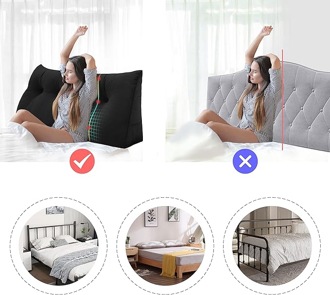 WOWMAX Headboard Pillow California King, Triangular Wedge Pillow Headboard, Wedge Headboard Pillow for Bed Sofa, Daybed Pillows for Sitting up, Reading or Working with Removable Cover, Black