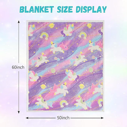 Glow in The Dark Unicorns Blanket,Unicorns Gifts Toys for Girls, Christmas Birthday Presents Decor for Kids Age 3-14 Year Old Daughter Teen Child Toddler Soft Sherpa Blanket Fleece Throw 50"x60"