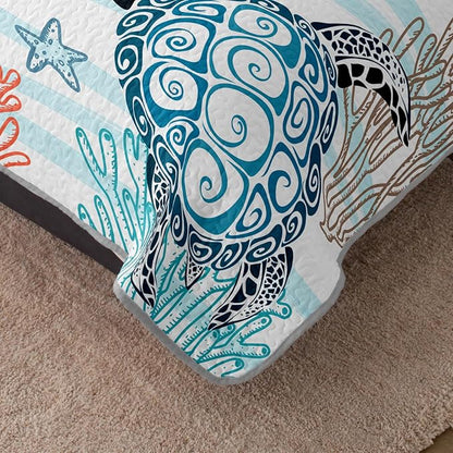 HOSIMA Sea Turtle Bedding Sets Full,Corals Jellyfish Starfish Pattern Lightweight Quilt,Ocean Themed Bedding for Beachy Room Decor Aesthetic with 2 Pillowcases.