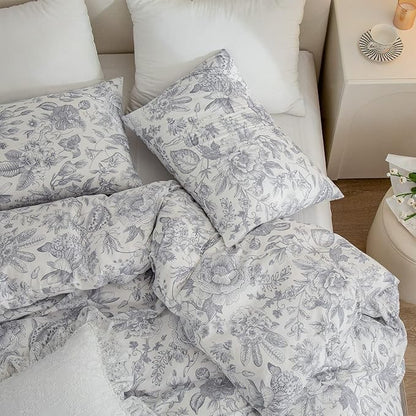 King Duvet Cover Floral, 100% Brushed Microfiber 3 Pieces King Bedding Sets, Vintage Flower Chic Garden Style Floral Pattern King Flower Duvet Cover with Zipper Closure