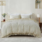 Simple&Opulence Kids 100% Organic Cotton Full Duvet Cover Ruffle 3Pcs(1 Comforter Cover 2 Pillowcases) Cute Lace Vintage Boho Shabby Chic Farmhouse Bedding Set Teen Girls(Beige, Full)
