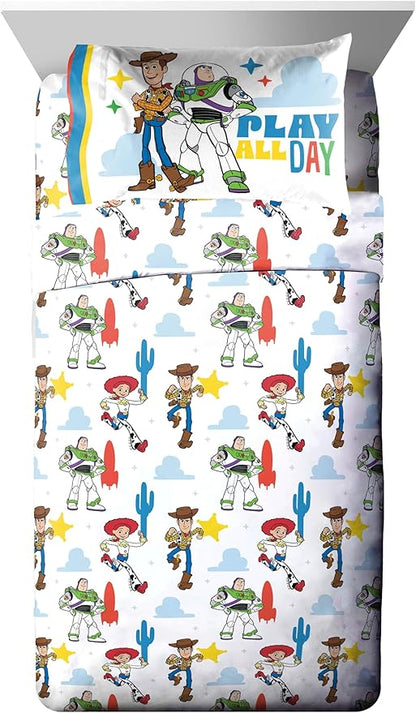 Jay Franco Kids Comforter Set Includes Sheets and Pillow Cover - Soft and Cozy Bed Set for Stylish Room Decor, Blue - Toy Story, 5 Piece Twin