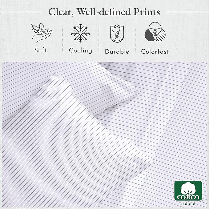 California Design Den Deep Pocket Twin Sheets Set - 400 Thread Count Sateen, Natural 100% Cotton Sheets, and Durable Bedding Set - Pinstriped