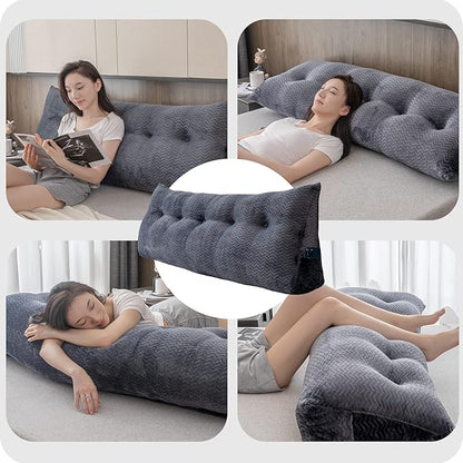 Large Bolster Triangular Headboard Wedge Backrest Positioning Support Bed Rest Reading Pillows Headboard Wedge Pillows for Day Bed Bunk Bed with Removable Cover, Full (54x8x20 Inches)