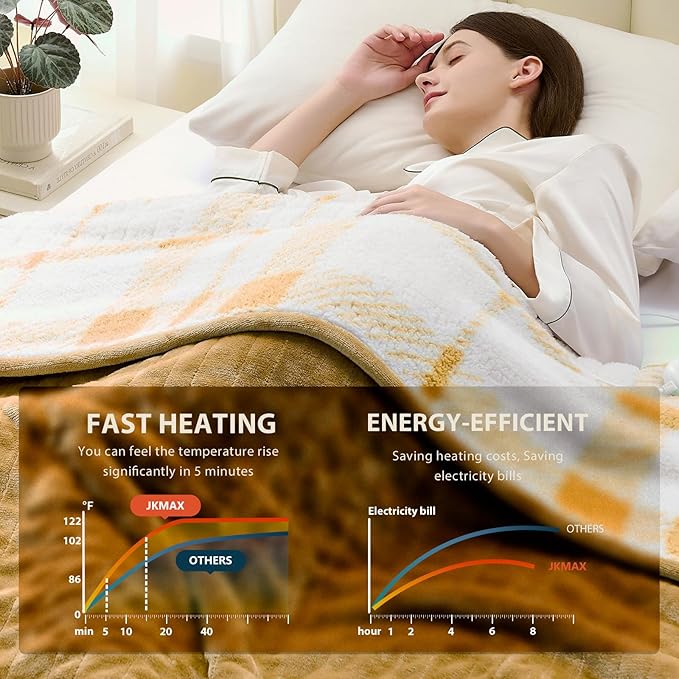 Heated Electric Blanket Queen Size - 84"x90" Flannel Heating Blanket with 10 Heating Levels & 5 Time Settings Over-Heat Protection, Winter Warmer for Adults with ETL Certification（Ivory）