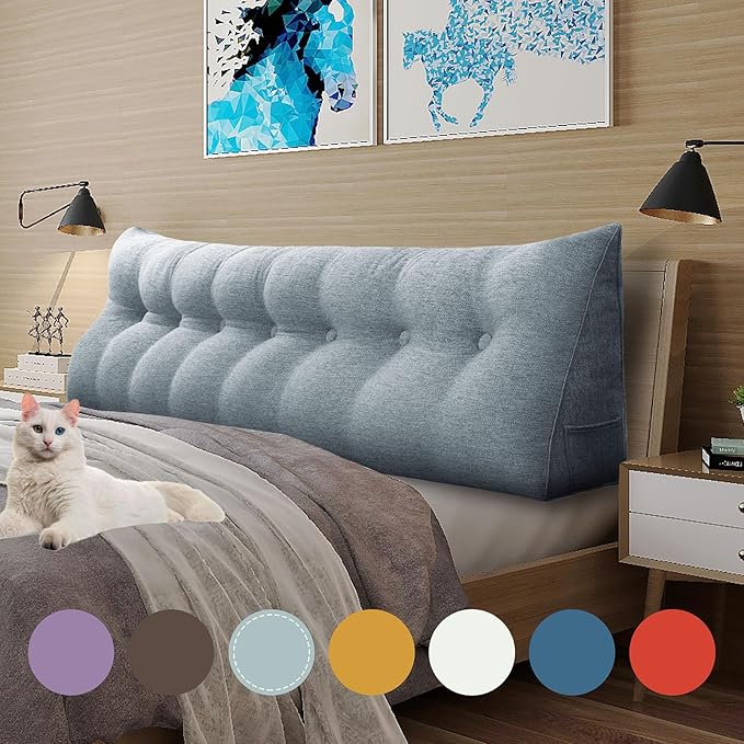 14 lbs Thickened Headboard Pillow Wedge Pillow Headboard Reading Pillow Bed for Backrest Reading Triangular Pillow with Side Pocket for Sitting in Bed Cotton Linen Gray King