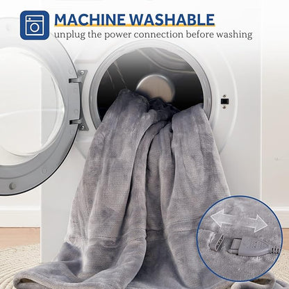 Sealy Heated Throw Blanket, Flannel Electric Blanket Throw with 6 Heating Settings & 2-10 Hours Auto Shut Off, Fast Heating & Machine Washable for Home Office Use, 50x60 Inch, Light Grey