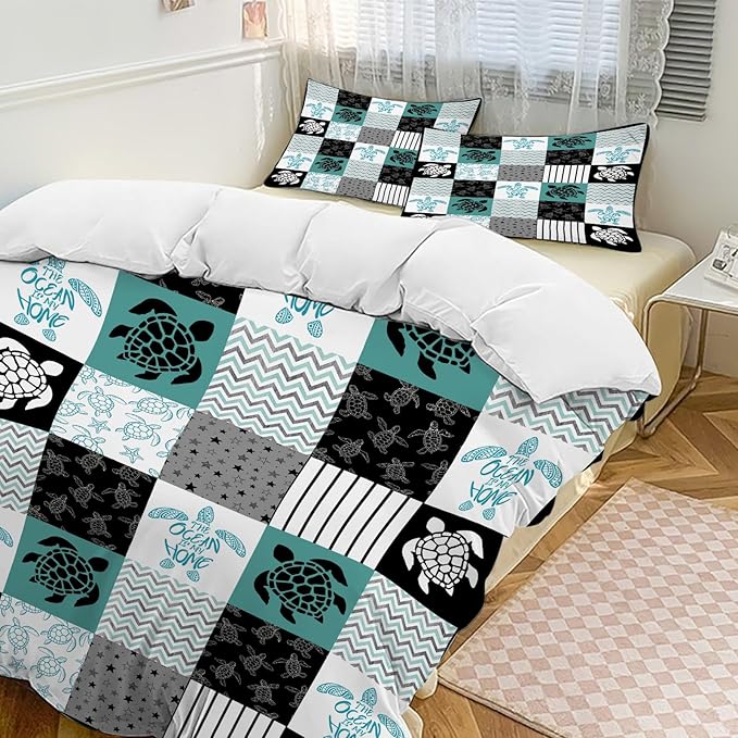Sea Turtle Bedding Set Sea Turtle Theme Comforter Set for Kids Teens Adults Women Men Sea Turtle Duvet Cover Bedroom Decor Soft Twin Full Queen King Size Quilt Cover with 2 Pillowcases