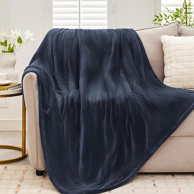 Heated Throw Blanket 50"×60" - Premium Cosy Soft Electric Blanket with 6 Heating Levels,Fast Heating Flannel Sherpa Blanket for Bed & Couch - Auto Shut Off/Machine Washable (Navy Blue)