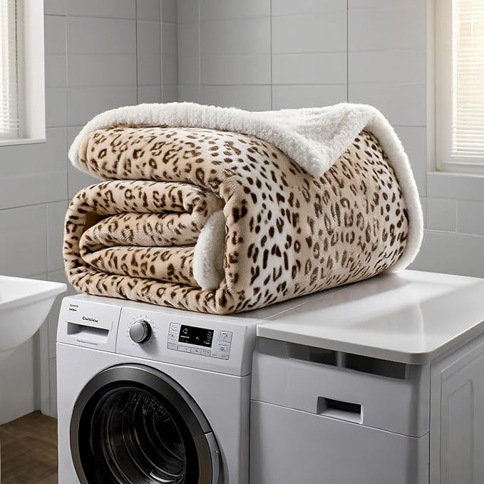 Electric Heated Blanket Twin Size 62"x84" - Microplush & Sherpa Fabric Dual-Sided, 6 Heat Settings & 10 Hours Auto Off, Cozy Warming Throw for Office or Bed, Machine Washable, Beige Leopard Print