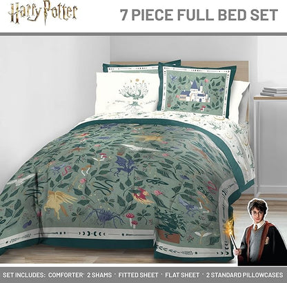 Jay Franco Kids Comforter Set Includes Sheets and Pillow Covers - Soft and Cozy Bed Set for Stylish Room Decor, Official Licensed Product, Green - Harry Potter, 7 Piece Full